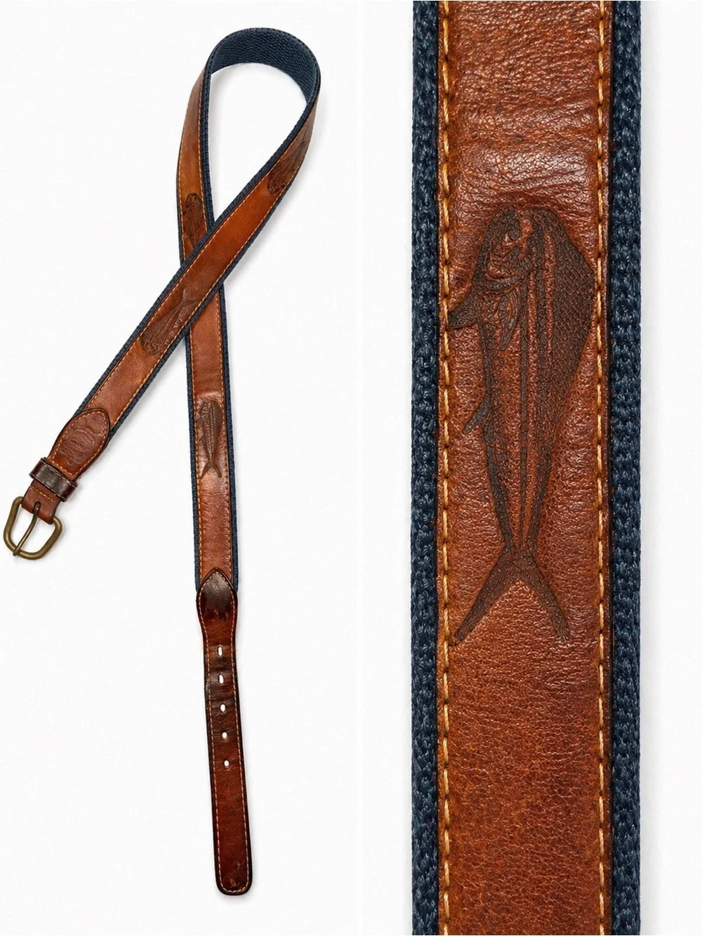 Vintage Reef Riders Embossed Mahi-Mahi Fish Leather Belt Men’s 38